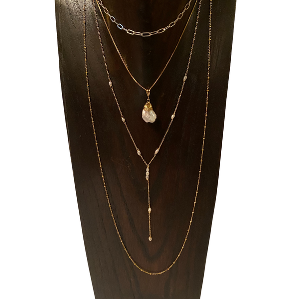 Tiny Pearl Lariat Necklace