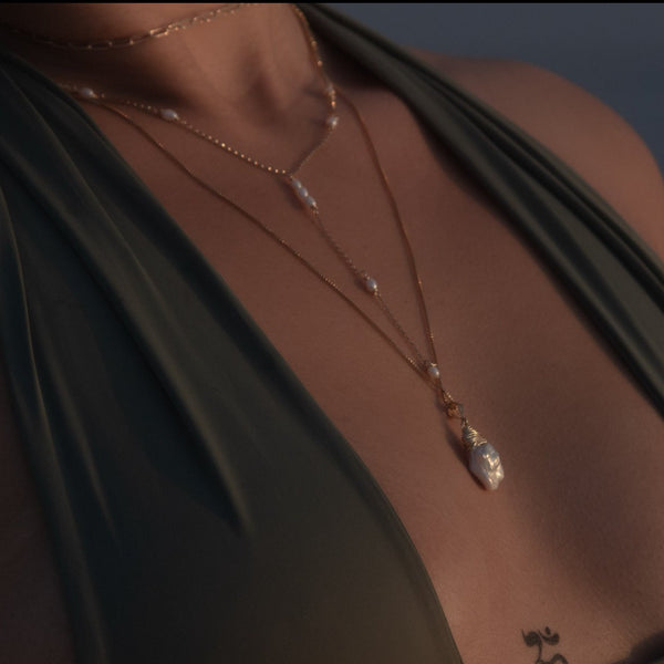 Tiny Pearl Lariat Necklace