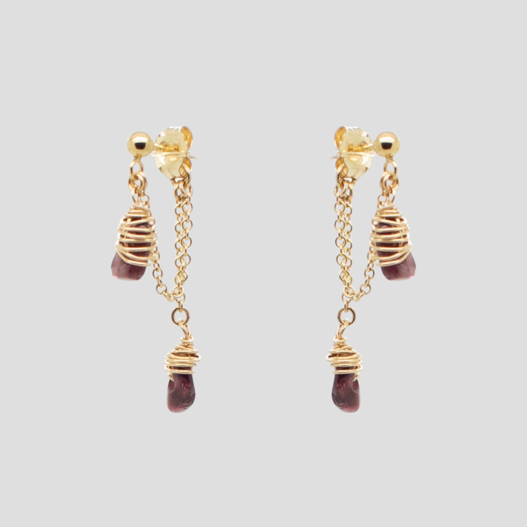 Garnet Front & Back Studs - Pair