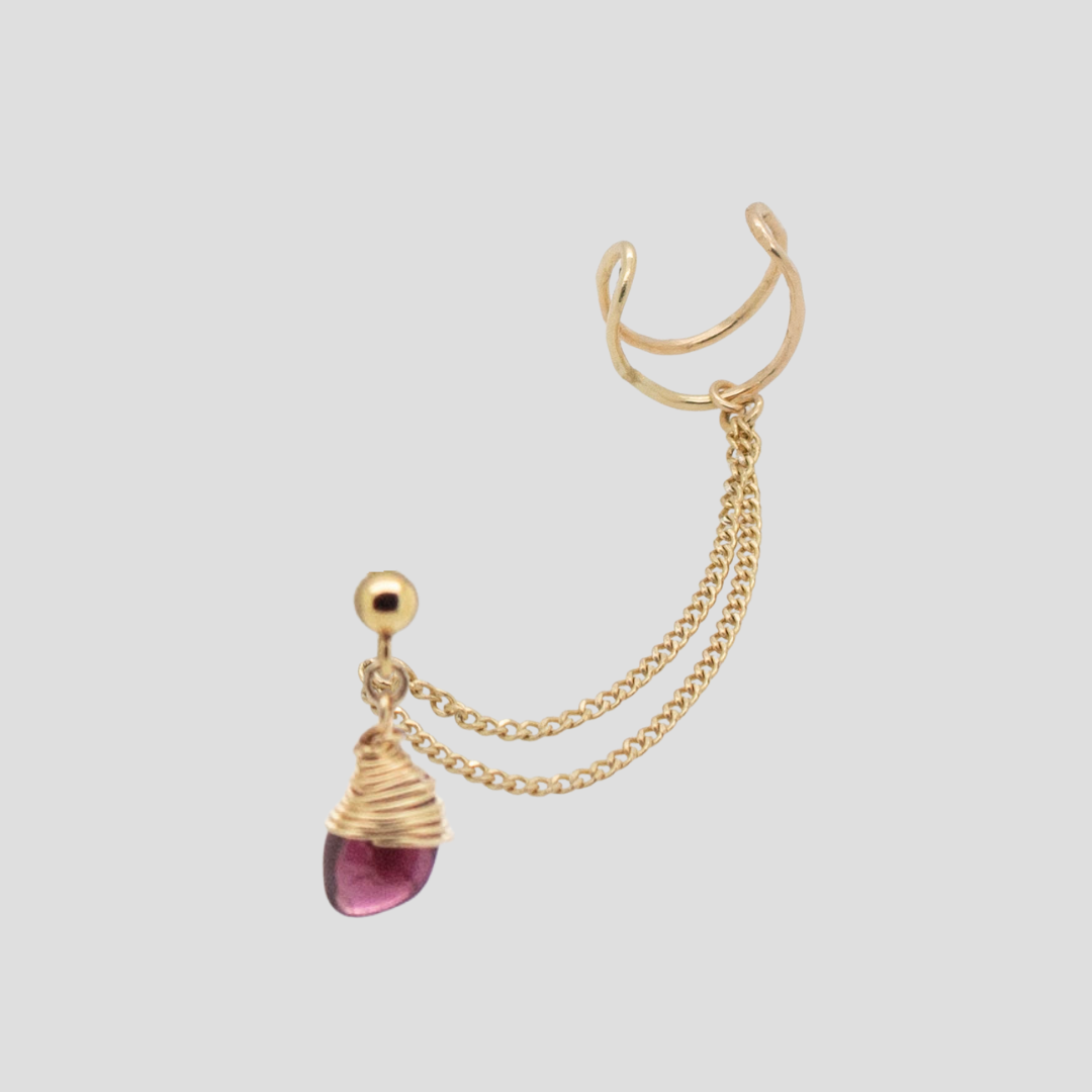 Garnet Chain Ear Cuff