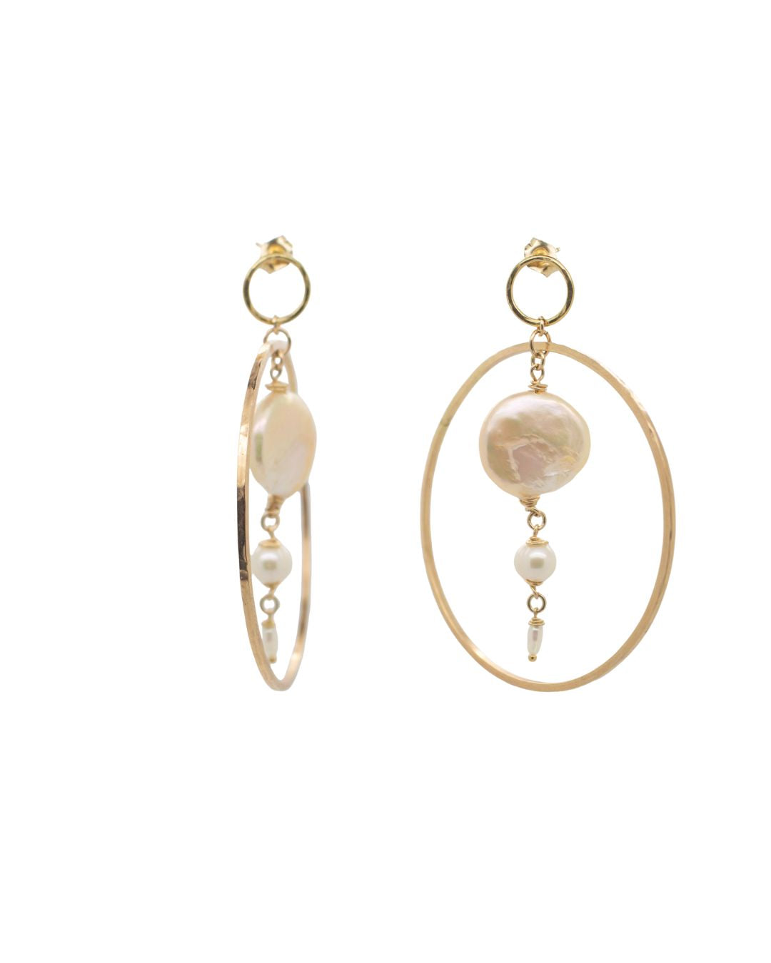 One-Of-A-Kind Falling Pearl Hoops